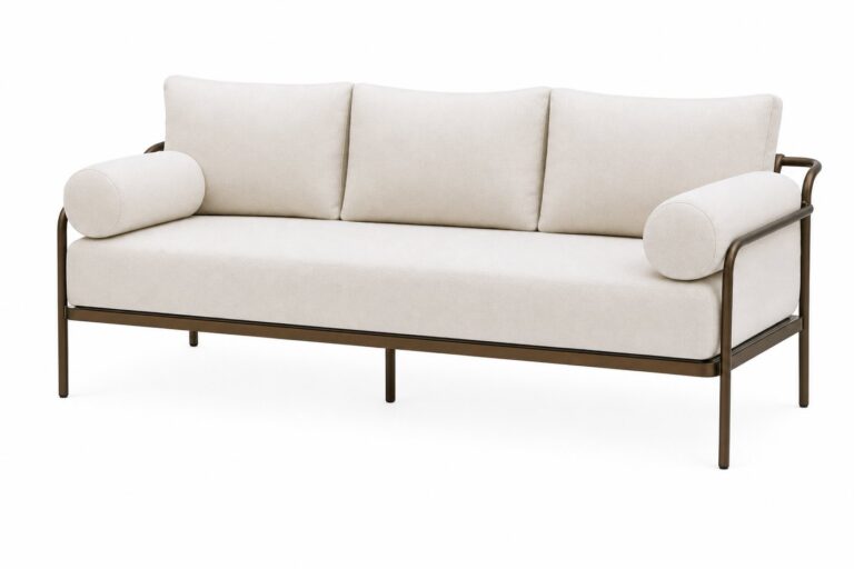 Black Metal Couch White Cushions rental — Creative Events & Rentals, Fort Myers FL