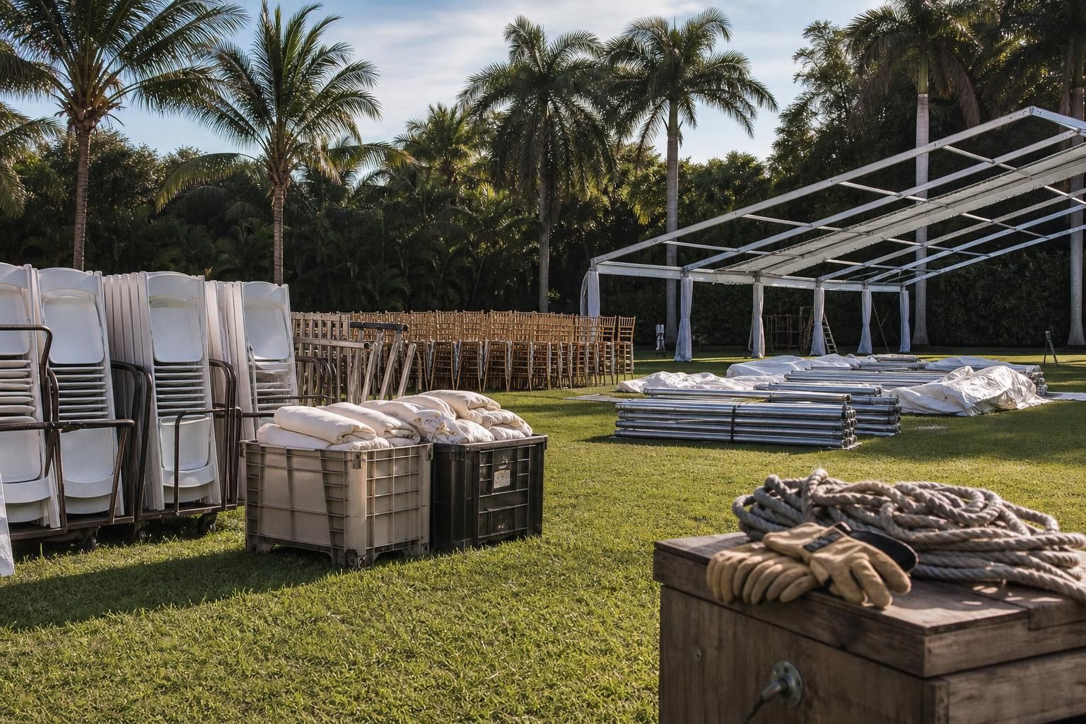 Event equipment staged before installation
