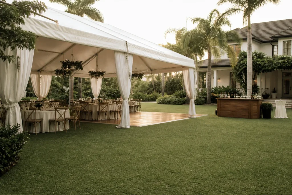 Backyard · Tented event setup