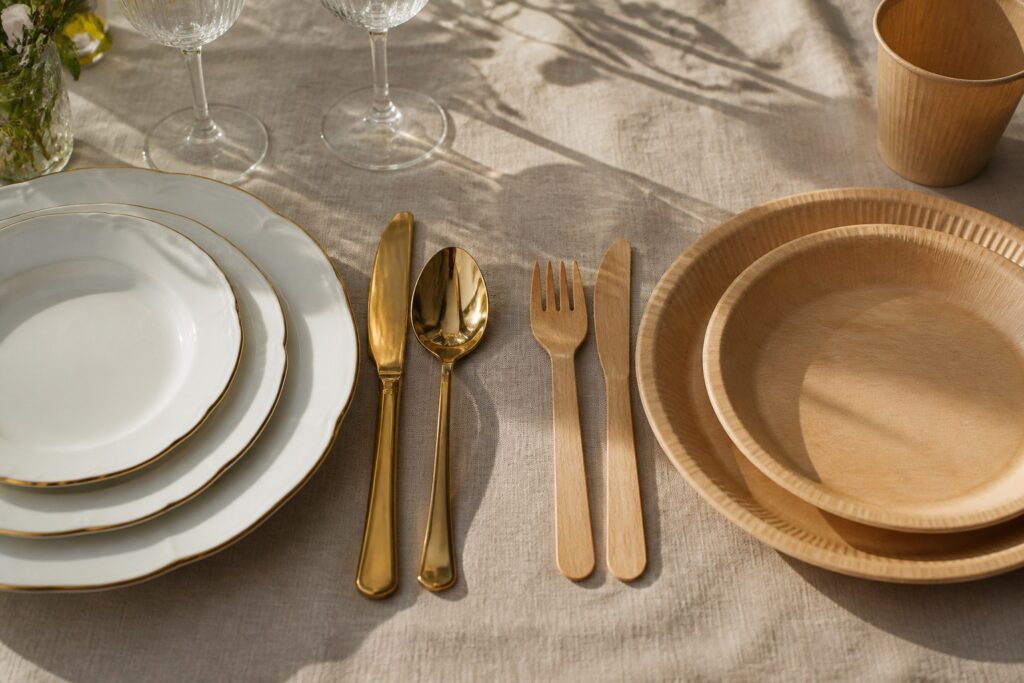 China vs. Disposable Dinnerware: Choosing Rentals for Your Event - featured illustration