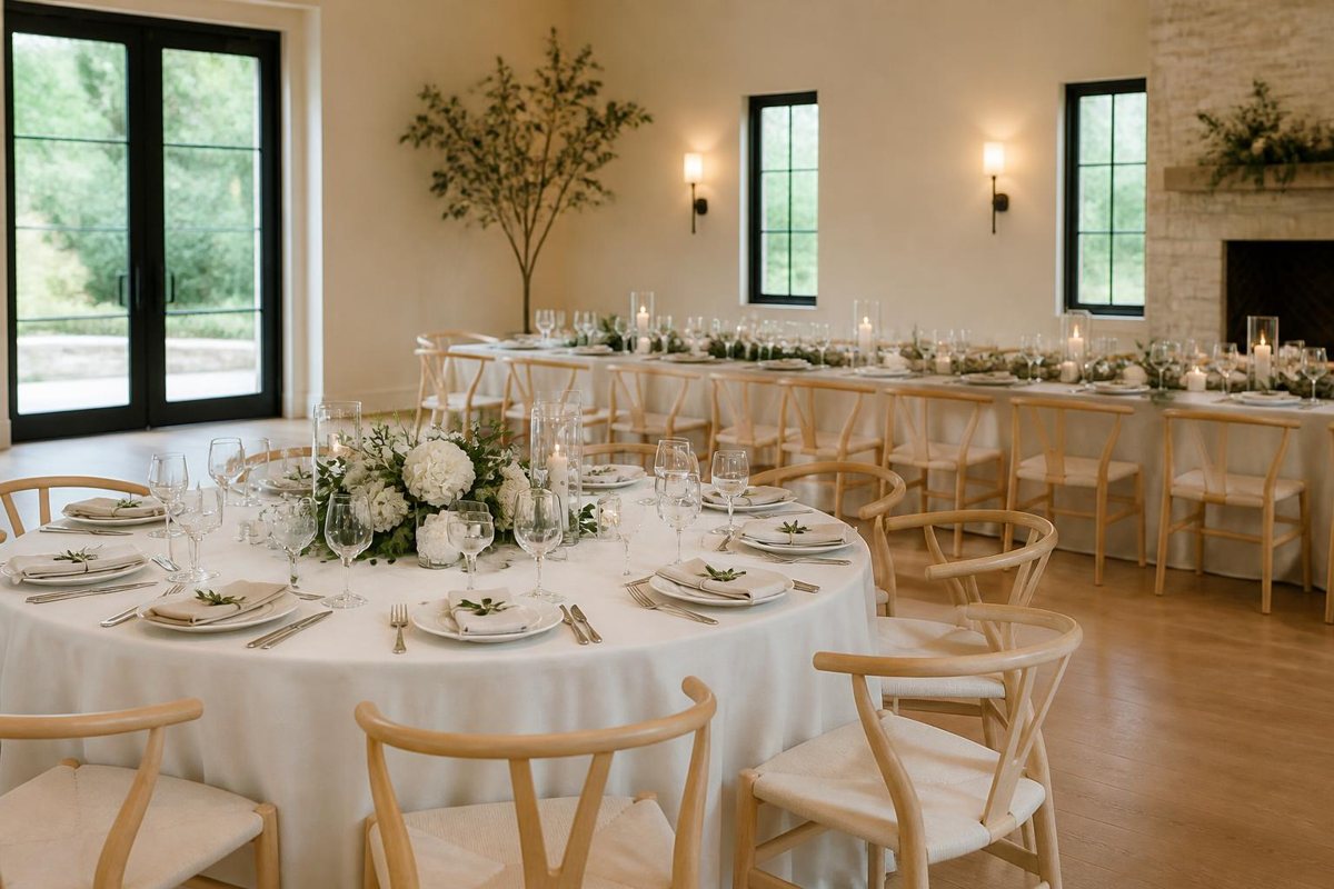 Round and rectangular reception tables in the same room